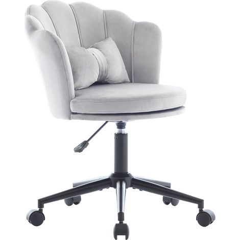 Silla de escritorio giratoria de terciopelo gris con respaldo de pétalos y altura regulable HOMVRA (1/5)