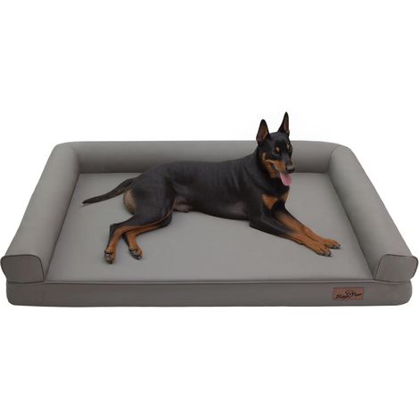 Cuccia Cane Interno Taglia Grande XXL Letto per Cani in Ecopelle Antigraffio Impermeabile Facile da Purile, Con Bordi Materasso Morbida, Grigio 130x98x18cm (1/5)