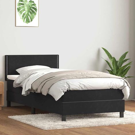 Sommier à lattes de lit avec matelas noir 90x210 cm velours (1/5)