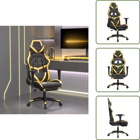 Silla con reposapiés - vidaXL Silla gaming con reposapiés cuero sintético negro dorado - Silla con respaldo ajustable