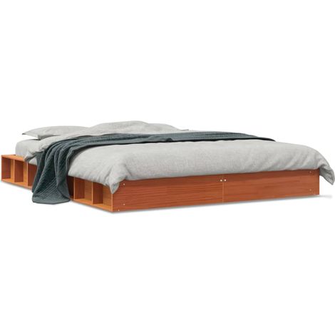 Cadre de lit marron 150x200 bois de pin massif (1/5)