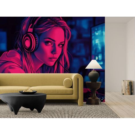 Papier Peint Gaming - Esport Girl Néon - 150 x 250 cm (1/2)