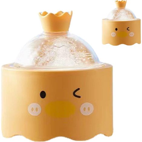 Moule à glaçons rond en silicone avec couvercle, silicone PS/PP de qualité alimentaire, facile à démouler, design de dessin animé, convient aux cocktails, au café, aux boissons d'été (jaune). (1/5)