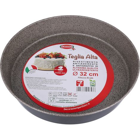 Graziano, Teglia Tonda, Realizzata Interamente in Alluminio e Dotata di 7 Strati di Rivestimento Antiaderente e Antigraffio, Ideale per Realizzare Pan di Spagna e Molto Altro, PFOA Free, ø 32 cm