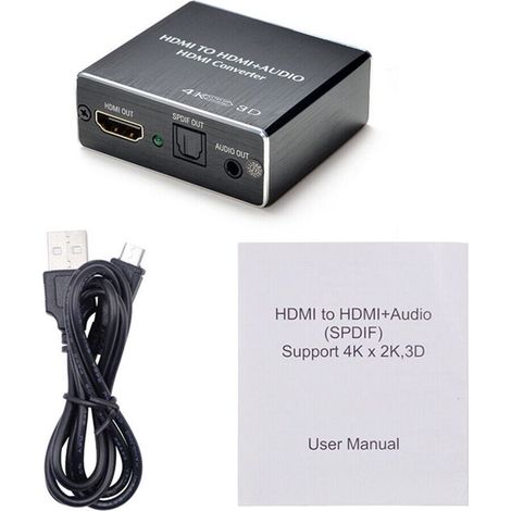 Extracteur Audio HDMI 4K vers HDMI + Sortie Optique SPDIF et Jack 3,5 mm – Compatible TV, Projecteur, Ampli (1/4)