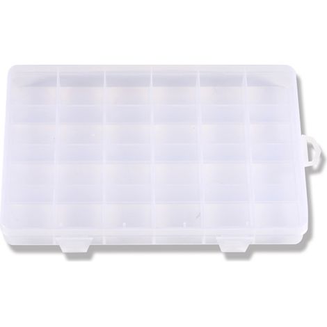 Caja de almacenamiento de plástico transparente con 24 compartimentos para joyas (anillos, pendientes), cuentas y pedrería, ideal para decoración de uñas. Dimensiones: 19 x 13 cm.