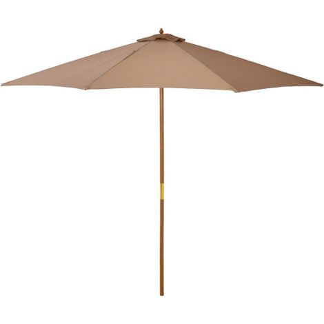 Ombrello parasole di legno di 300 cm con struttura in legno, ombrello da giardino, ombrello da balcone, bambù, color kaki.