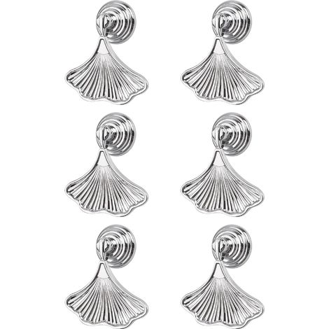 Lot de 6 poignées argentées feuille de ginkgo avec pendentif goutte. (1/5)