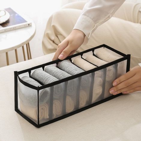 1 boîte de rangement pour lingerie, 7 compartiments, séparateur pliable, polyester résistant, idéale pour tiroirs, dressing et voyages (1/5)