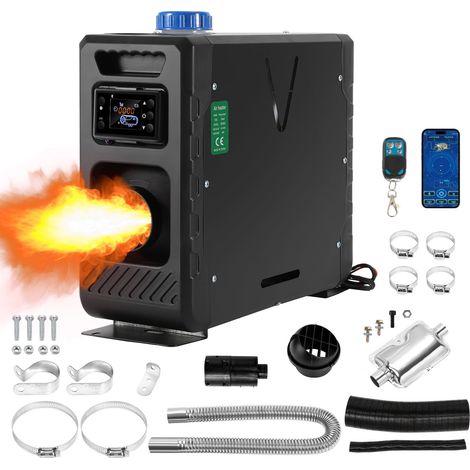 TolleTour Riscaldatore diesel ad aria 8 kW 12/24 V Bluetooth, LCD e telecomando 1 uscita aria verticale serbatoio 5 L tutto in uno (1/5)