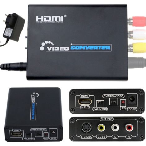 Convertidor de HDMI PAL/NTSC a S-Video RCA AV 3x cinch svhs con cables (1/5)