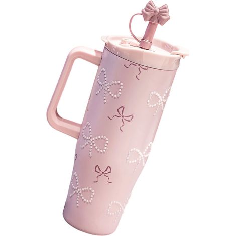 Botella de agua de acero inoxidable de gran capacidad con lazo rosa. (1/2)