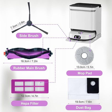 Zubehörset für den EUREKA J15 Pro Ultra Saugroboter: 1 Hauptwalzenbürste, 4 HEPA-Filter, 4 Vordüsen, 4 Seitenbürsten, 4 Staubbeutel, 1 Reinigungsbürste (1/5)