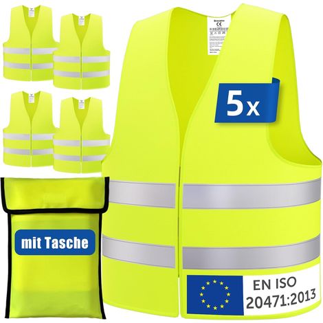 5 Pièces Gilet Jaune, Gilet Jaune Adulte Enfant, Gilet Reflechissant pour Running Velo Voiture, Gilet Fluorescent De Sécurité Unisexe, Gilet Fluo pour la Course à Pied le Vélo la Moto et Travail (1/5)