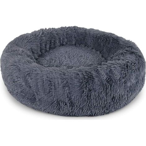 Panier Pour Chien 80cm Chau Peluche Lit Pour Chat Anti Dérapant Lavable Rond En Moelleux Coussin Anti Stress Lit Pour Chiens Et Chats (Gris Foncé) (1/5)