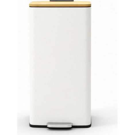 MODENUIT Pattumiera da cucina 20 L a pedale, coperchio in bambù, chiusura rallentata, bianca (1/5)