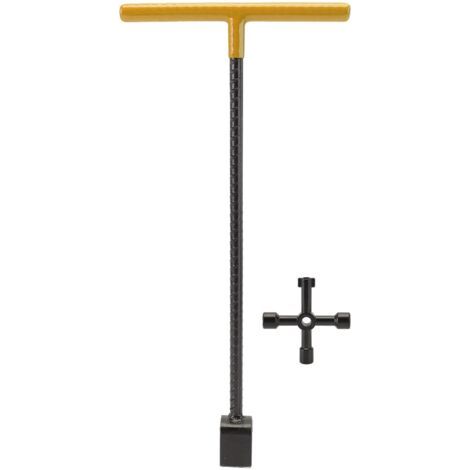 Clé multifonctionnelle en T pour compteur d'eau – Acier durable – Outil utilitaire 4 voies pour vannes et robinets – 41x19.5cm
