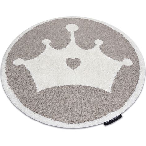 Moderner Kinderteppich JOY Kreis Crown, Krone für Kinder - strukturelle, zwei Ebenen aus Vlies beige / creme beige rund 120 cm