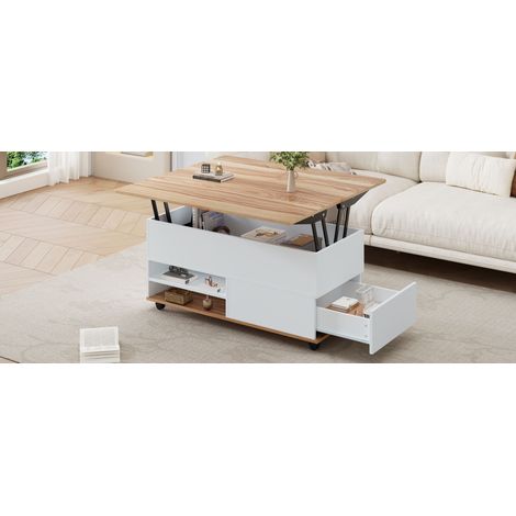 Table de chevet de 1009865 cm. Tablette réglable en hauteur, avec un espace de rangement intégré et des étagères.Couleur blanche, avec des matériaux naturels. (1/5)