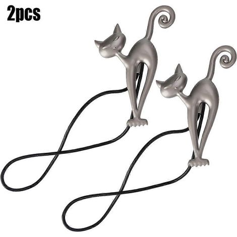 Nikou Pince à rideaux magnétique (lot de 2) en forme de chat, attaches de rideaux en métal. (1/5)