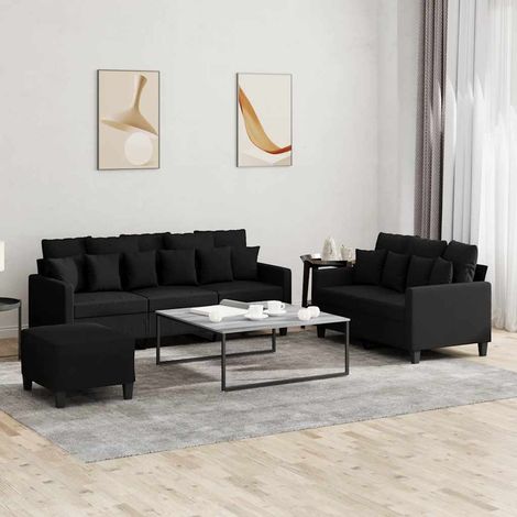 Ensemble canapé 3 pièces avec coussins, 2 et 3 places, repose-pied, tissu noir, 56.95kg - PANGIVO (1/5)