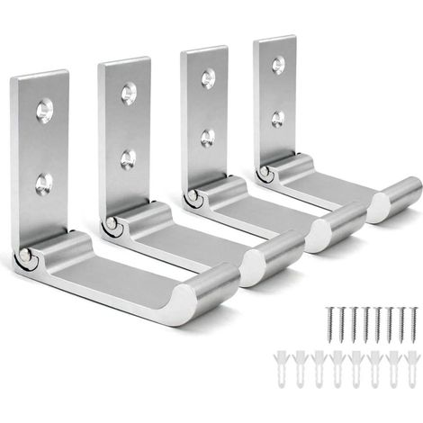 4 crochets muraux pliables – Supports invisibles en aluminium pour la cuisine, la chambre et plus encore (Argent) (1/5)