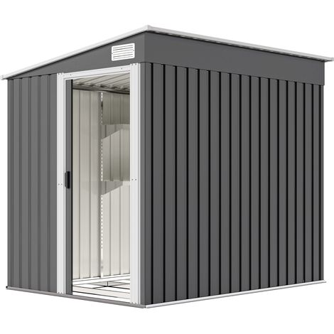 Outsunny Casetta da Giardino in Metallo 1.5x2m Porta Scorrevole Grigio Scuro