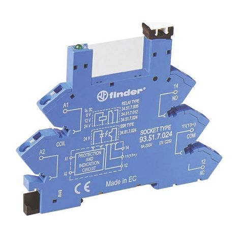 Support relais Finder série 93 5 contacts, Rail DIN, 250V c.a., pour 34.51, 34.81 ( Prix pour 1 )