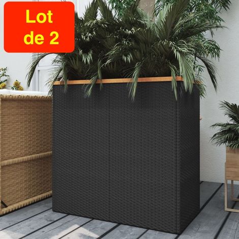 Lot de 2 Jardinières Polyrotin Noir 80 X 40 X 80 cm. Aspect Résine tressée, Très tendance. Jardin, Patio, Balcon (1/5)