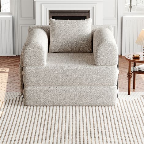 1-Sitzer-Schlafsofa – 2-in-1-Schlafsofa mit Stauraum in der Armlehne – aus Chenille – khaki