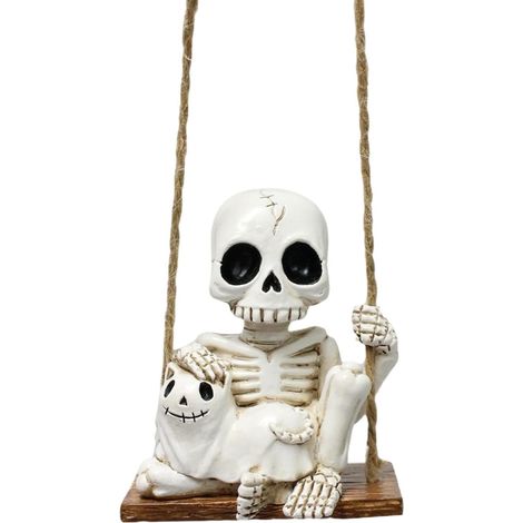 Figurine squelette en résine à suspendre en forme de crâne chaton pour fenêtre cour vacances squelette balançoire (1/5)