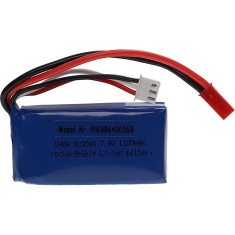 Vhbw – Batterie Li-polymère 1100mAh 7,4V – 2S1P BEC pour modèles RC – Dimensions 53 x 30 x 18 mm – Taux de décharge 15C
