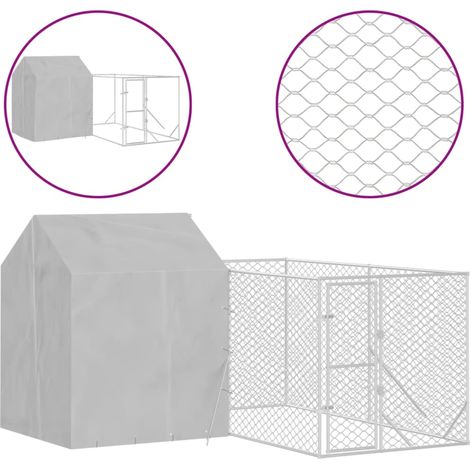 Niche pour Chiens  Chenil extérieur  Parc Enclos d'extérieur pour chiens avec toit argenté 4x4x2,5 m CFW22296