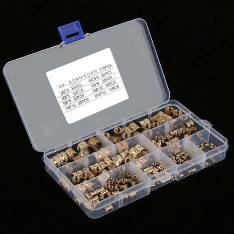 210 pièces inserts filetés cylindriques en laiton à moletage pour encastrement (1/5)