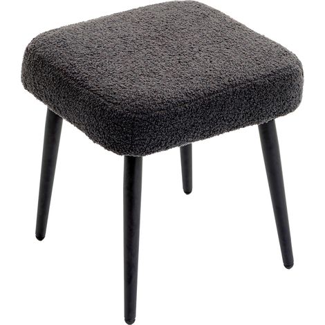 Tabouret avec repose-pieds, assise rembourrée aspect cachemire, pieds en acier, 42 x 42 x 44 cm, gris foncé (1/5)