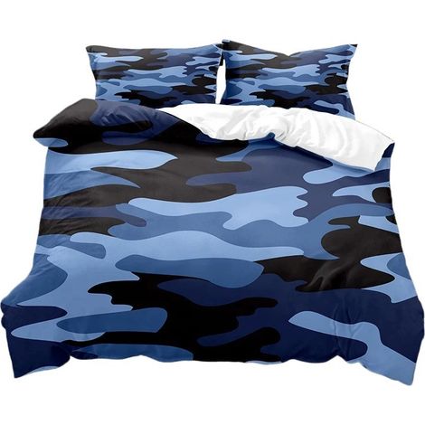 Parure de lit camouflage en microfibre 140x200cm, 3 pièces, housse de couette et taies d'oreiller, entretien facile HE92919-173X218 (1/2)