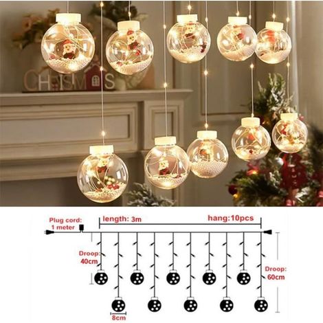 Guirlande Lumineuse Rideau Boule Lampe Père Noël Décoration Fête Noël Mariage, LED Rideau Lumière Chambre Maison / Jaune (1/4)