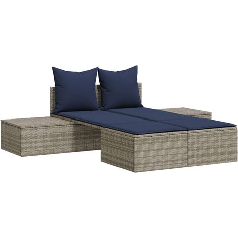 Doppel-Sonnenliege mit Kissen Grau Poly Rattan vidaXL