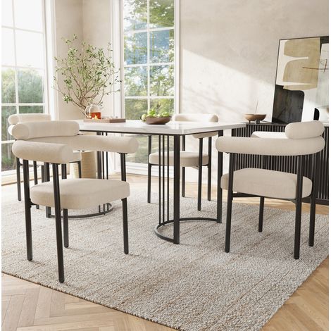 MEUBLIV 4er-Set Esszimmerstühle Beige aus Stoff in Wildlederoptik (1/5)