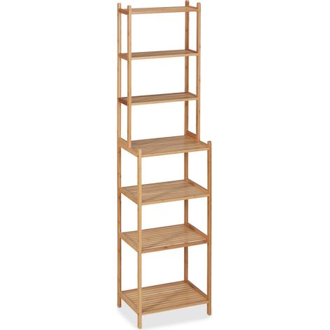 Scaffale alto moderno portaoggetti a 7 livelli, ideale per cucina e bagno, 140 x 40 x 30 cm, in bambù naturale 130012312