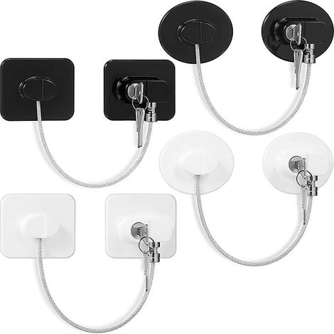 Lot de 4 verrous de sécurité pour réfrigérateur et congélateur, avec 8 options pour enfants (blanc et noir). (1/4)