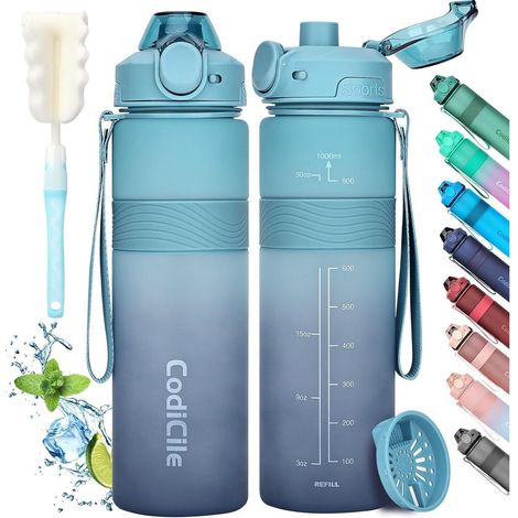 Trinkflasche 1 Liter BPA-frei, auslaufsicher, mit Markierungen, für Sport & Büro (1/5)