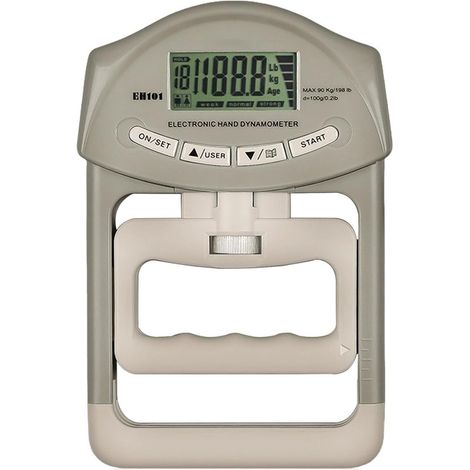Medidor digital de fuerza de mano, 90 kg (198 lbs), entrenador de fuerza de agarre con cable de carga USB, entrenador electrónico de fuerza de agarre, LED grande (1/2)