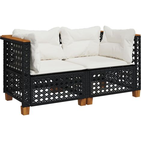 vidaXL Divani Angolari da Giardino con Cuscini 2pz Polyrattan Nero