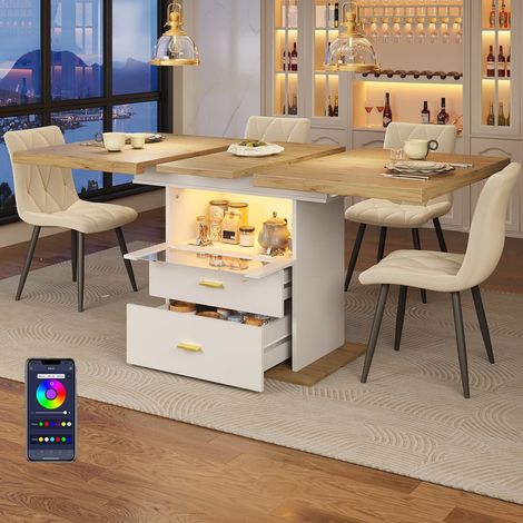 Mesa extensible con LED y control por app, mesa extensible comedor 110-140 cm con almacenamiento, MDF efecto madera – comedor y cocina (1/5)