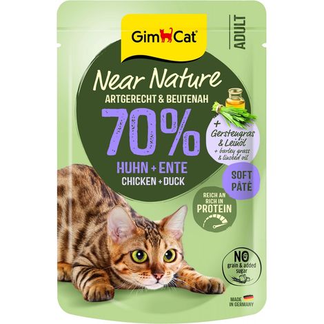 GimCat Near Nature Cibo per gatti senza cereali - Busta da 85 g - Pollo e Anatra 85 g