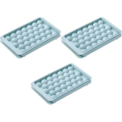 Lot de 3 Bacs à Glaçons Sphériques Couvercle en Pp Bleu, Moules Ronds (1/5)