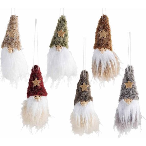 Babbo Natale decorativo da appendere con cappello in morbida eco-fur con decoro stella, set da 12 pezzi, Ø 4 cm x 9 H (capp.esteso)