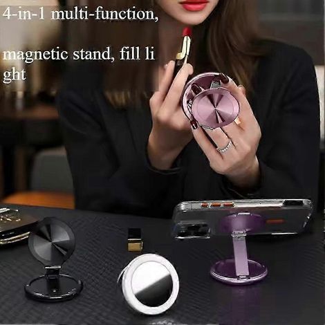 Miroir de maquillage idéal pour les selfies, support de caméra multifonctionnel, éclairage d'appoint pour téléphone, rose 2025 (1/5)