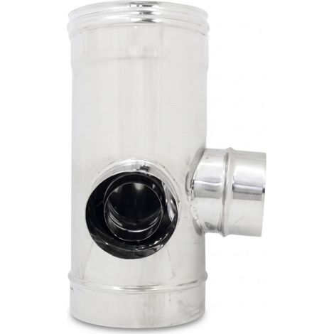 MAKA T 93° 2 Uscite 90° H 440 Canna Fumaria Coassiale Doppia Parete Inox Ø 200/300 mm (1/4)